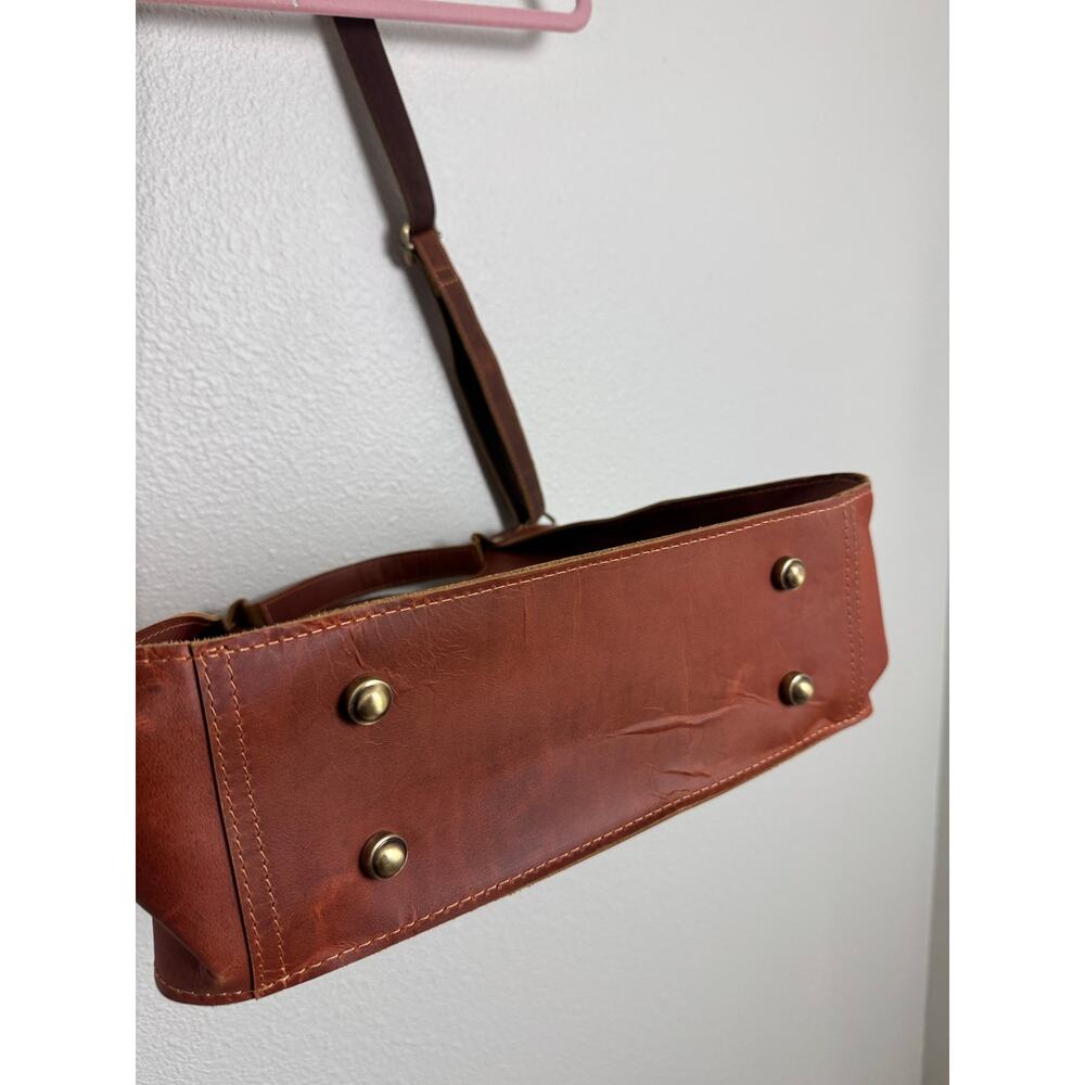 The Tannery Leather Tote Crossbody Bag Red Brown Rustic Satchel - Picture 10 of 10